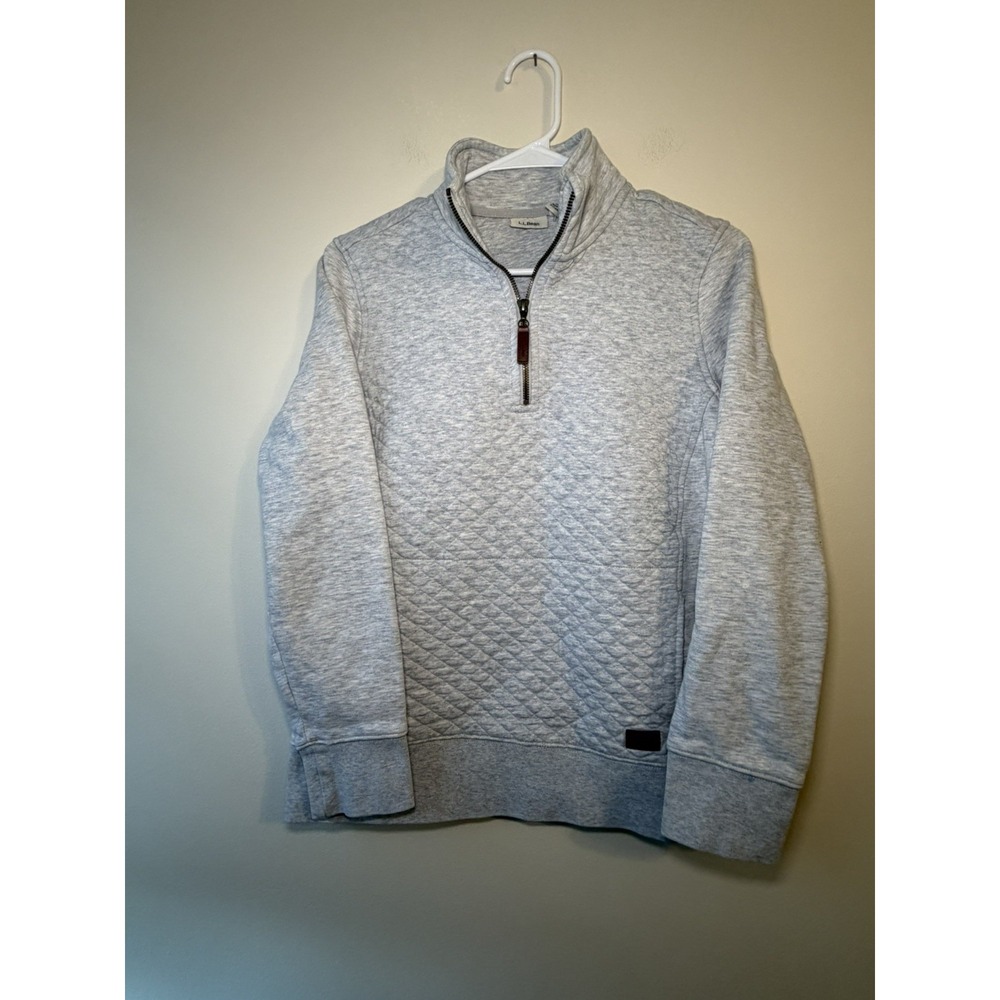 LL Bean Quilted Quarter Zip Pullover Sweatshirt Gray Heathered 502745 Womens S